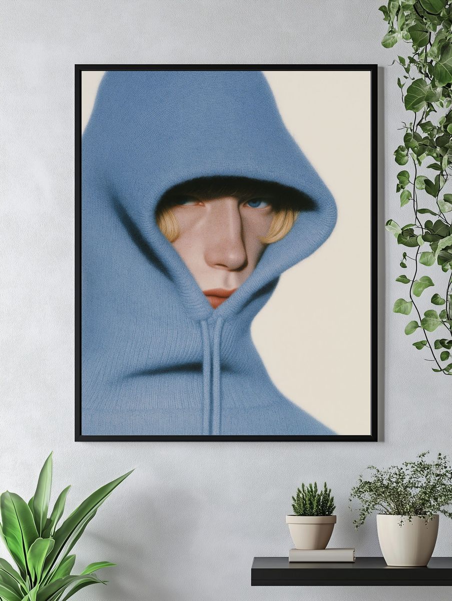 Blue Hooded Portrait Print. — room view 4