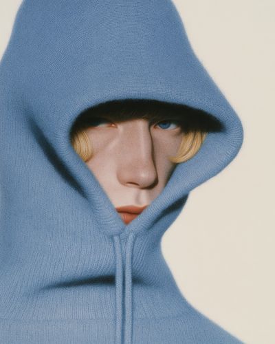 Blue Hooded Portrait Print. poster