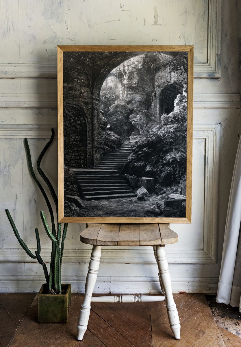 Ancient Jungle Ruins Photography Poster. room preview