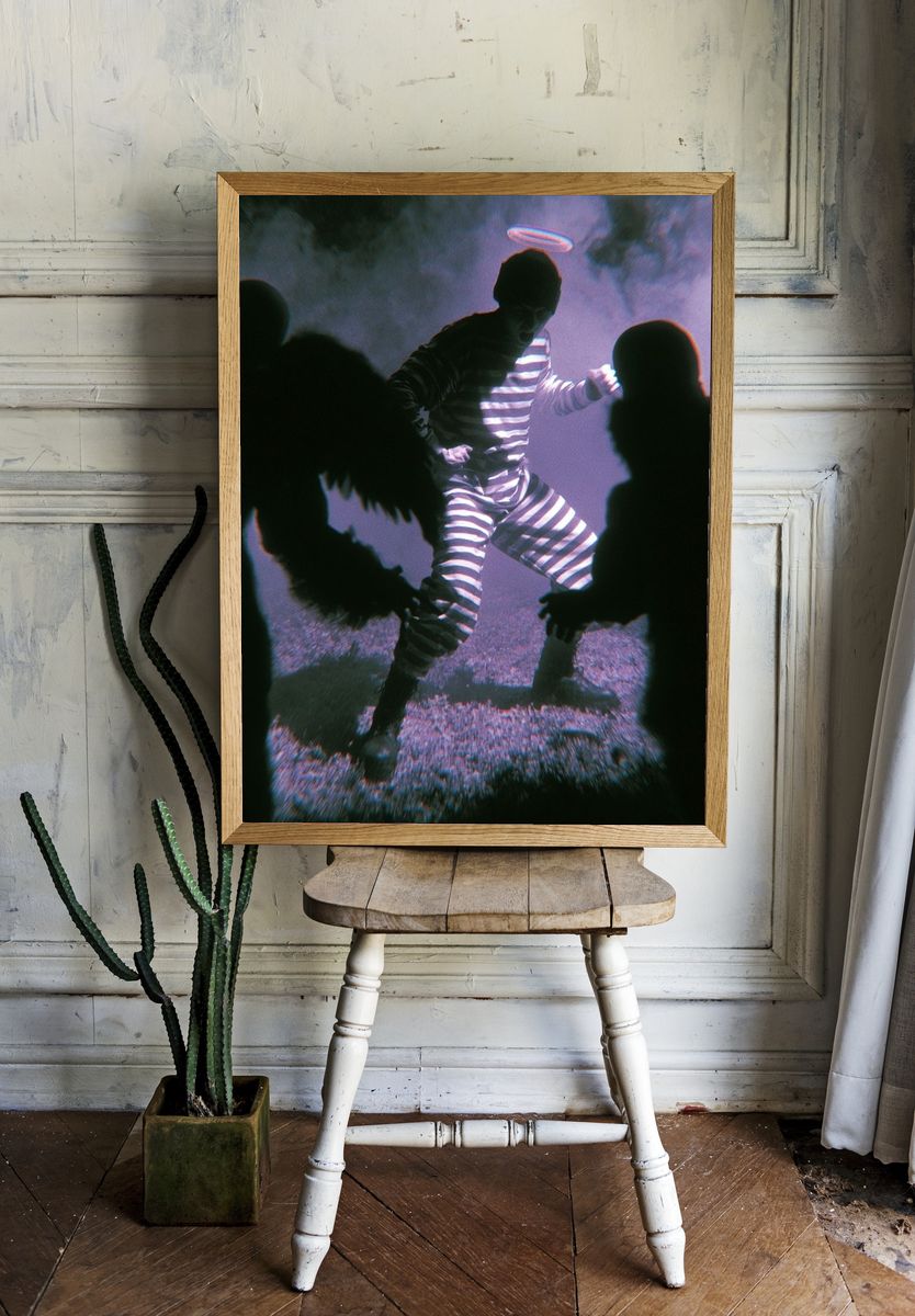 Surreal Striped Figure Photography Poster. — room view 1