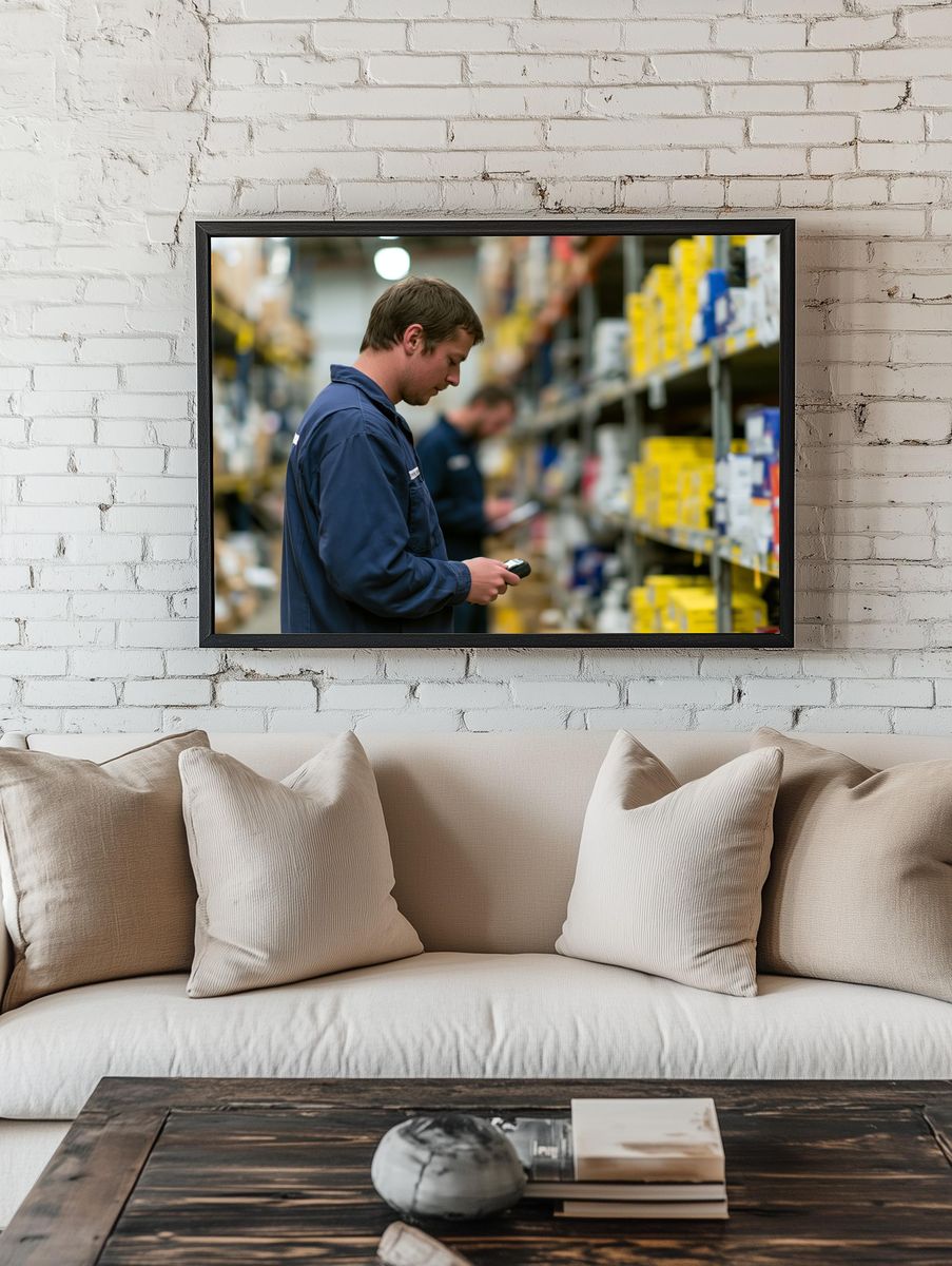 Warehouse Worker Portrait Photography Poster. — room view 1