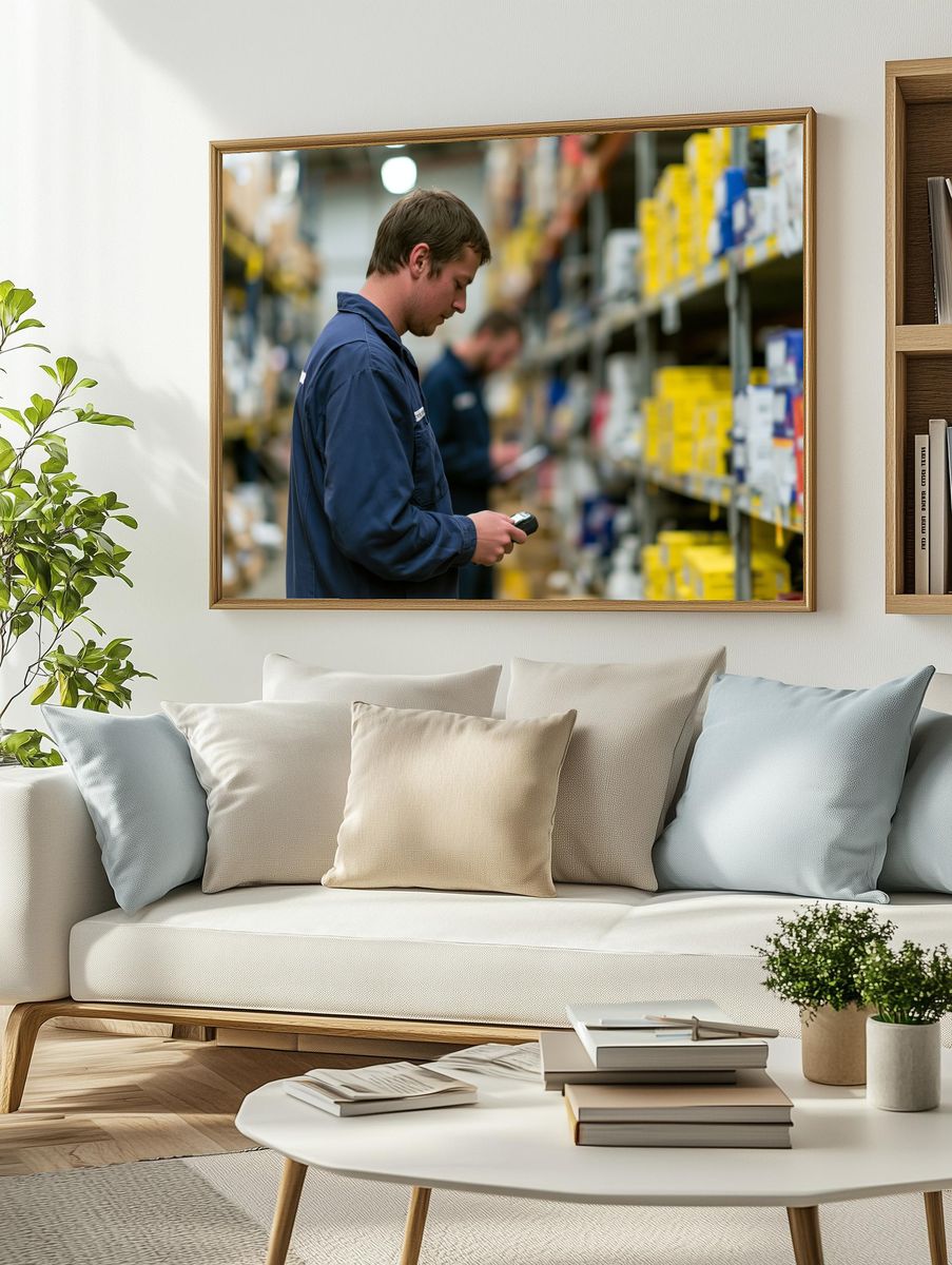 Warehouse Worker Portrait Photography Poster. — room view 2