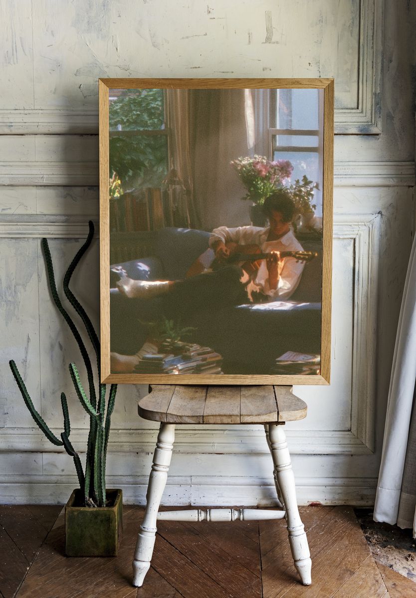 Sunlit Guitar Lounge Photography Poster. — room view 1