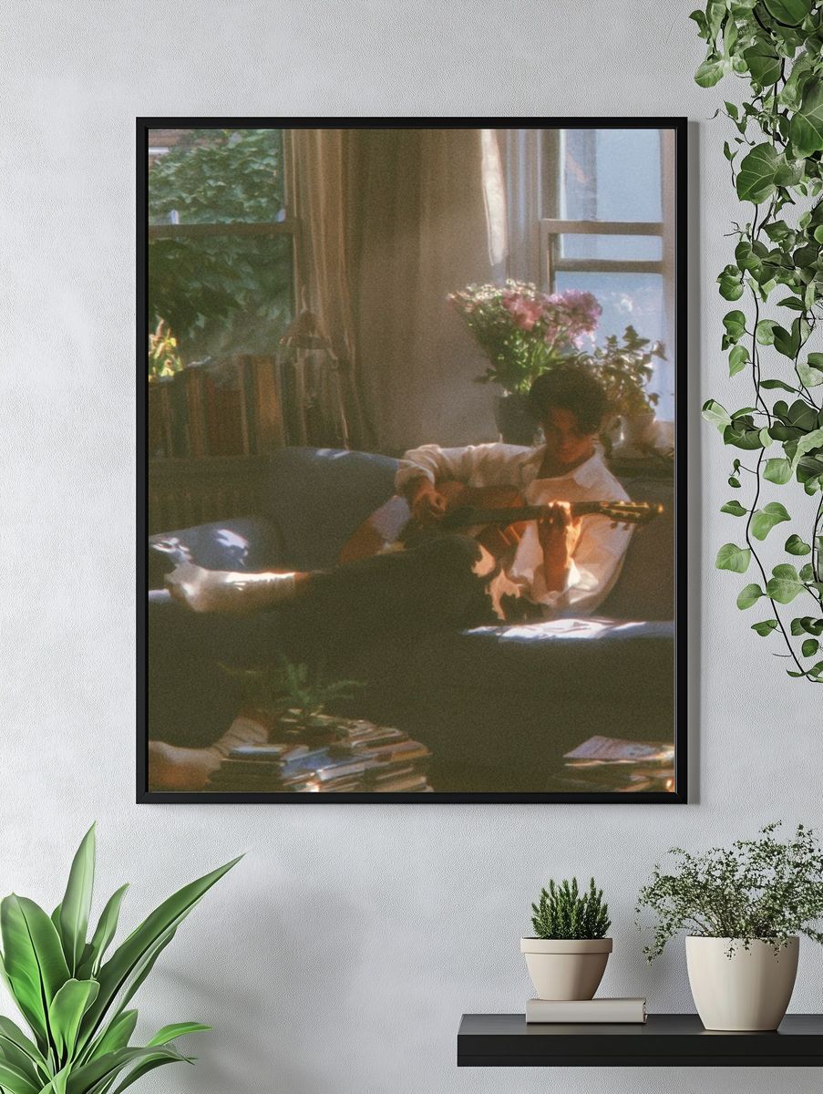 Sunlit Guitar Lounge Photography Poster. — room view 4