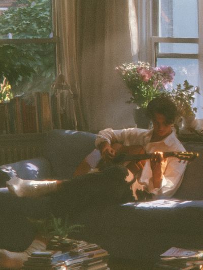 Sunlit Guitar Lounge Photography Poster. poster