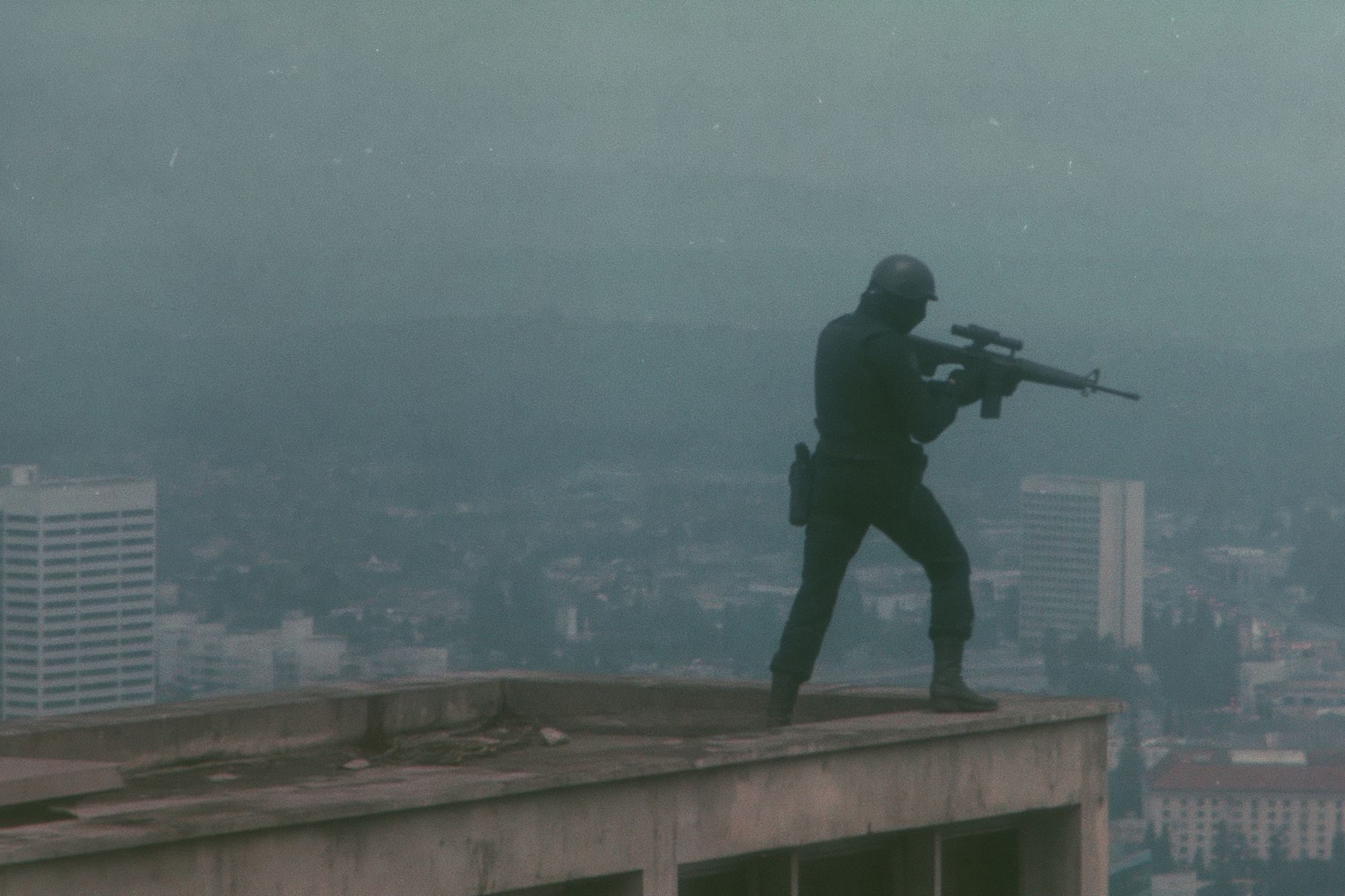 Urban Sniper Silhouette Photography Poster. poster detail