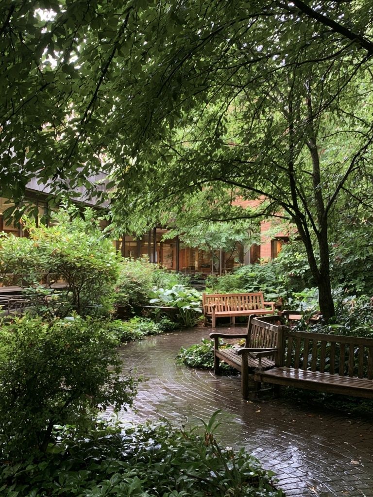 Rainy Garden Courtyard Photography Poster. poster detail