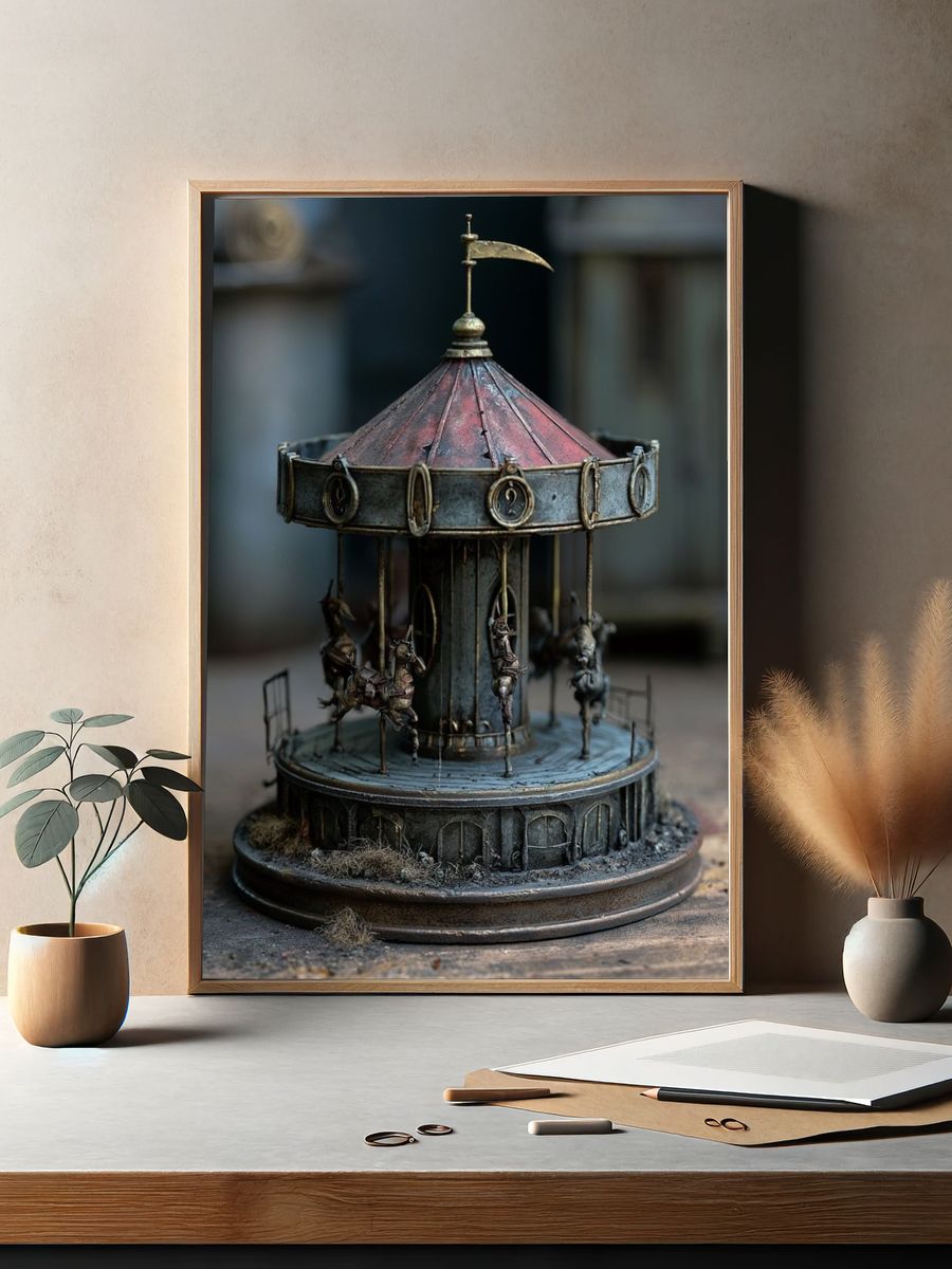 Rustic Carousel Miniature Photography Poster. — room view 2