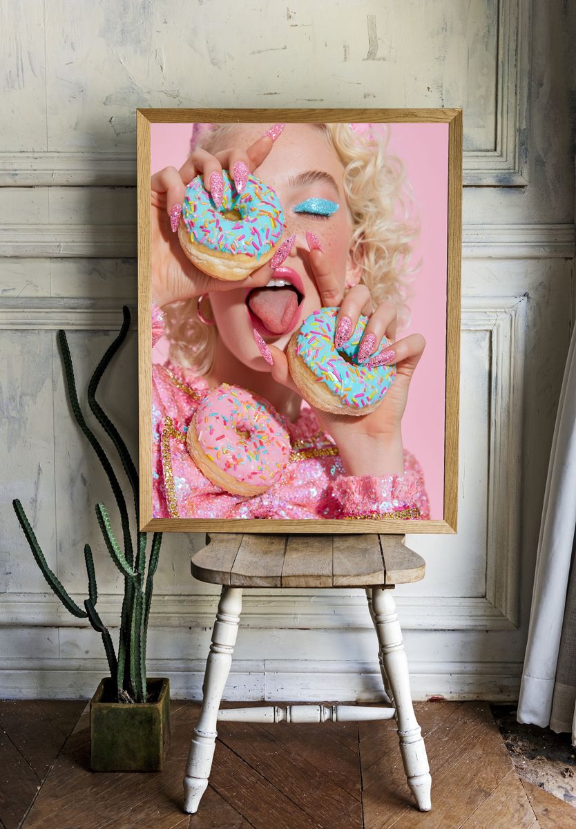 Pink Donut Glam Portrait Print. — room view 1