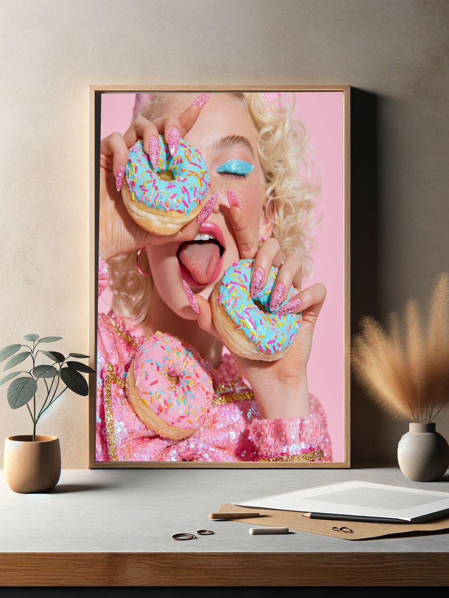 Pink Donut Glam Portrait Print. — room view 2