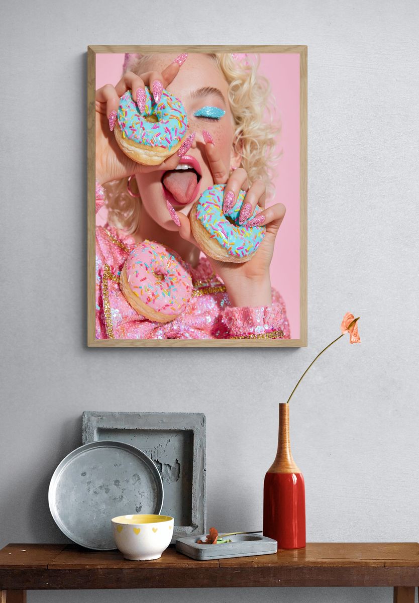 Pink Donut Glam Portrait Print. — room view 3