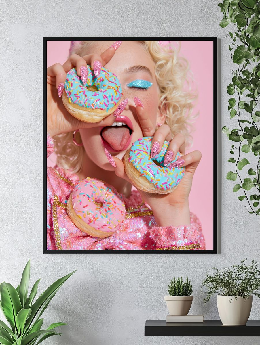 Pink Donut Glam Portrait Print. — room view 4