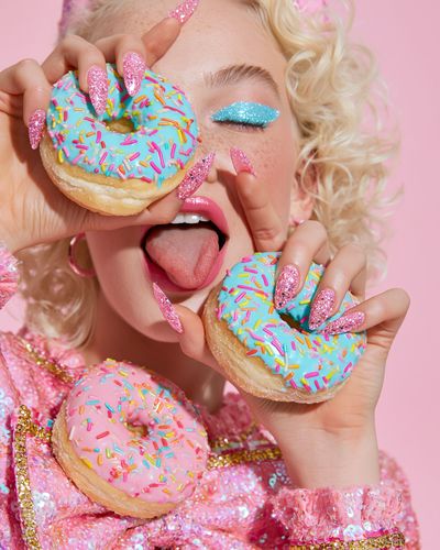 Pink Donut Glam Portrait Print. poster