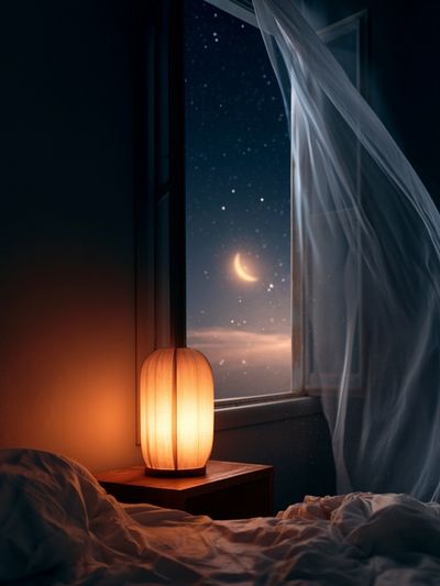 Moonlit Bedroom Window Photography Poster.