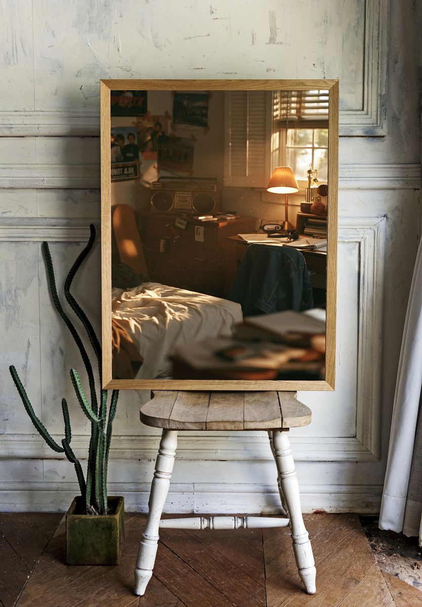 Sunlit Bedroom Interior Photography Poster. — room view 1