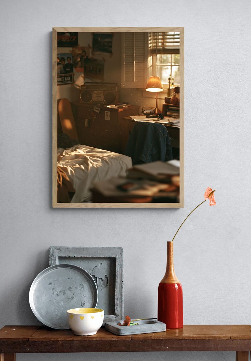 Sunlit Bedroom Interior Photography Poster. — room view 3