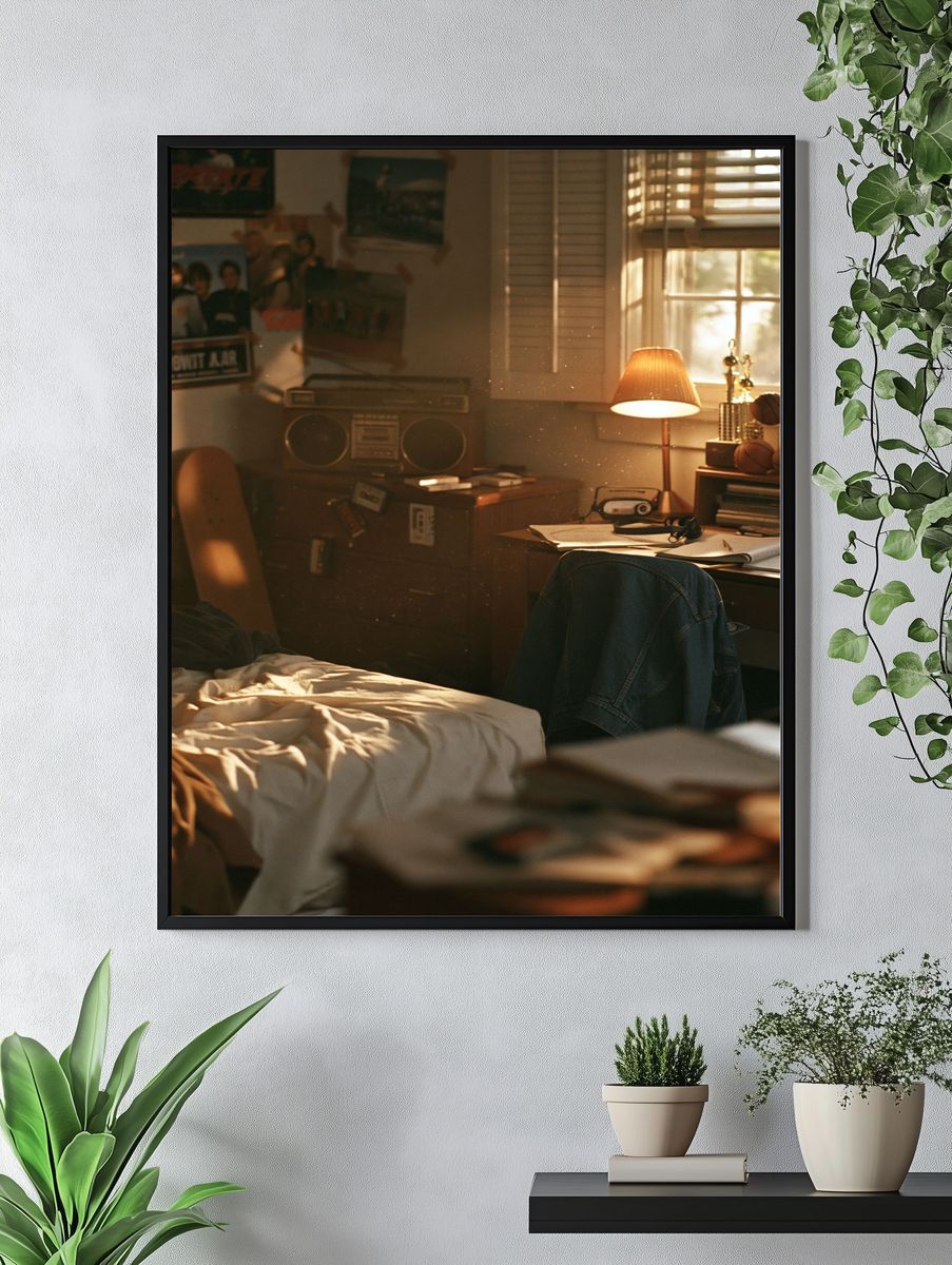 Sunlit Bedroom Interior Photography Poster. — room view 4