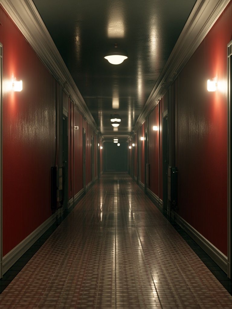 Moody Red Hallway Photography Poster. poster detail