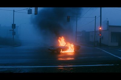 Burning Car at Dusk Photography Poster. poster print