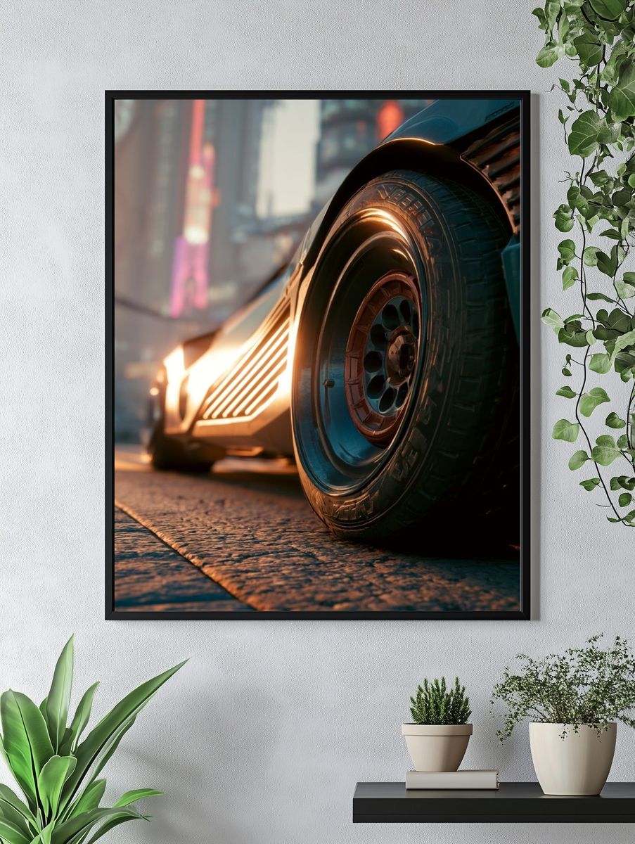 Futuristic Sports Car Wheel Photography Poster. — room view 4