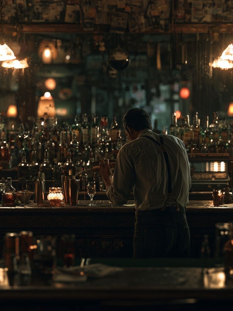 Dimly Lit Bar Interior Photography Poster. poster detail