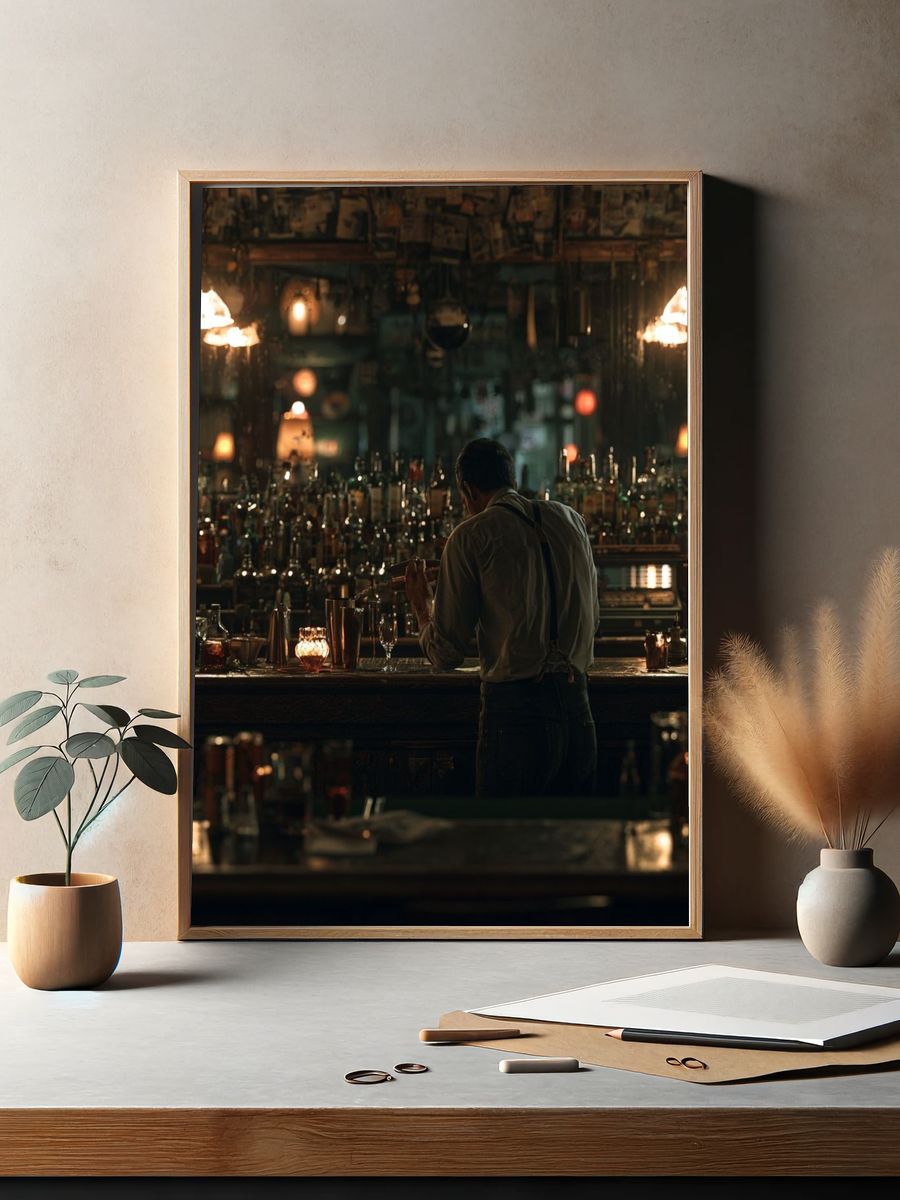 Dimly Lit Bar Interior Photography Poster. — room view 2