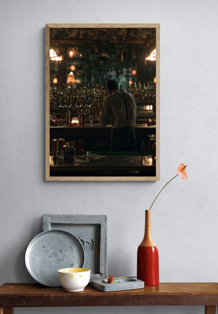 Dimly Lit Bar Interior Photography Poster. — room view 3