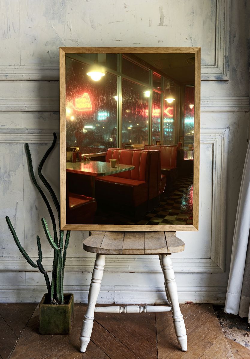 Rainy Diner Neon Photography Poster. — room view 1