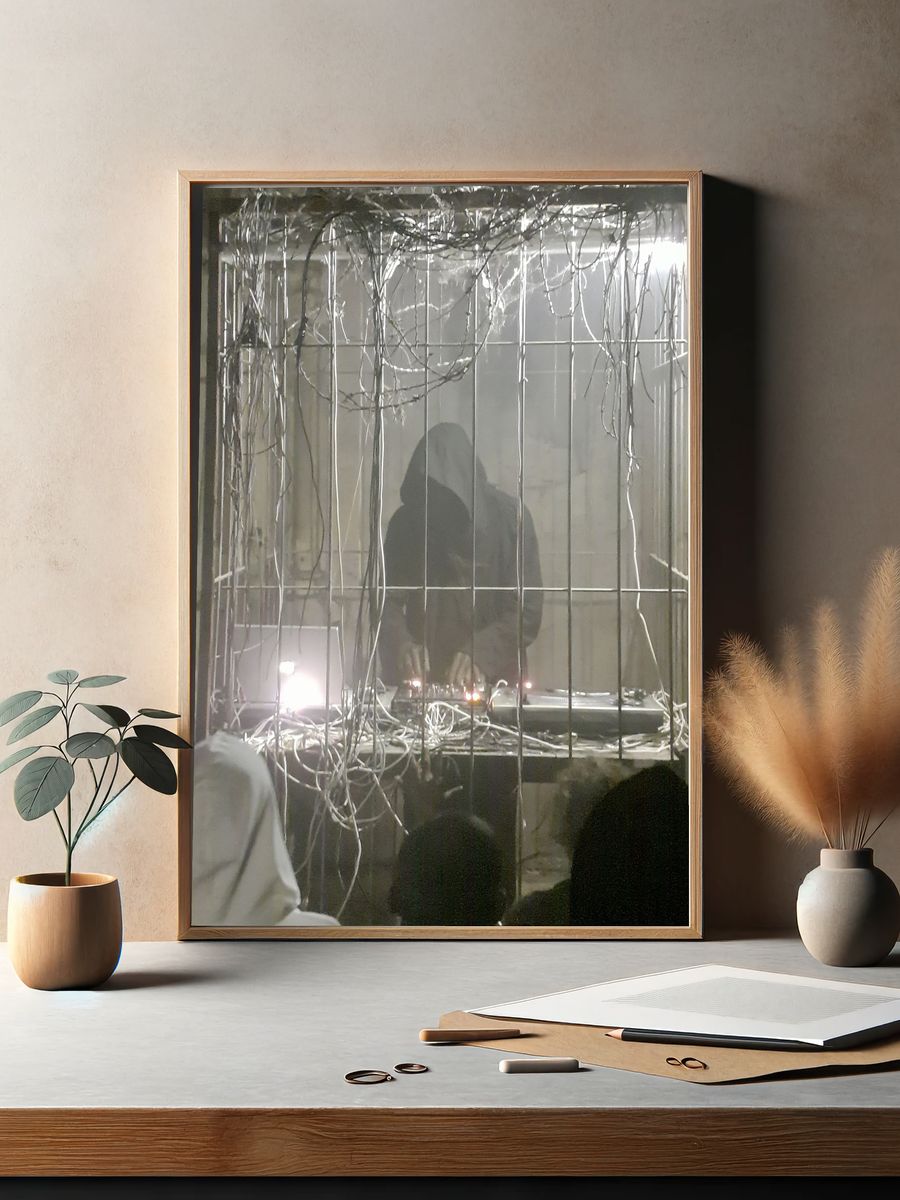 Hooded Figure in Wire Cage Poster. — room view 2