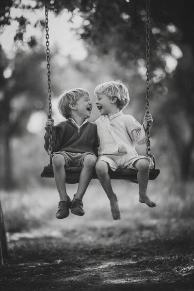 Children on Swing Black-White Poster. poster print
