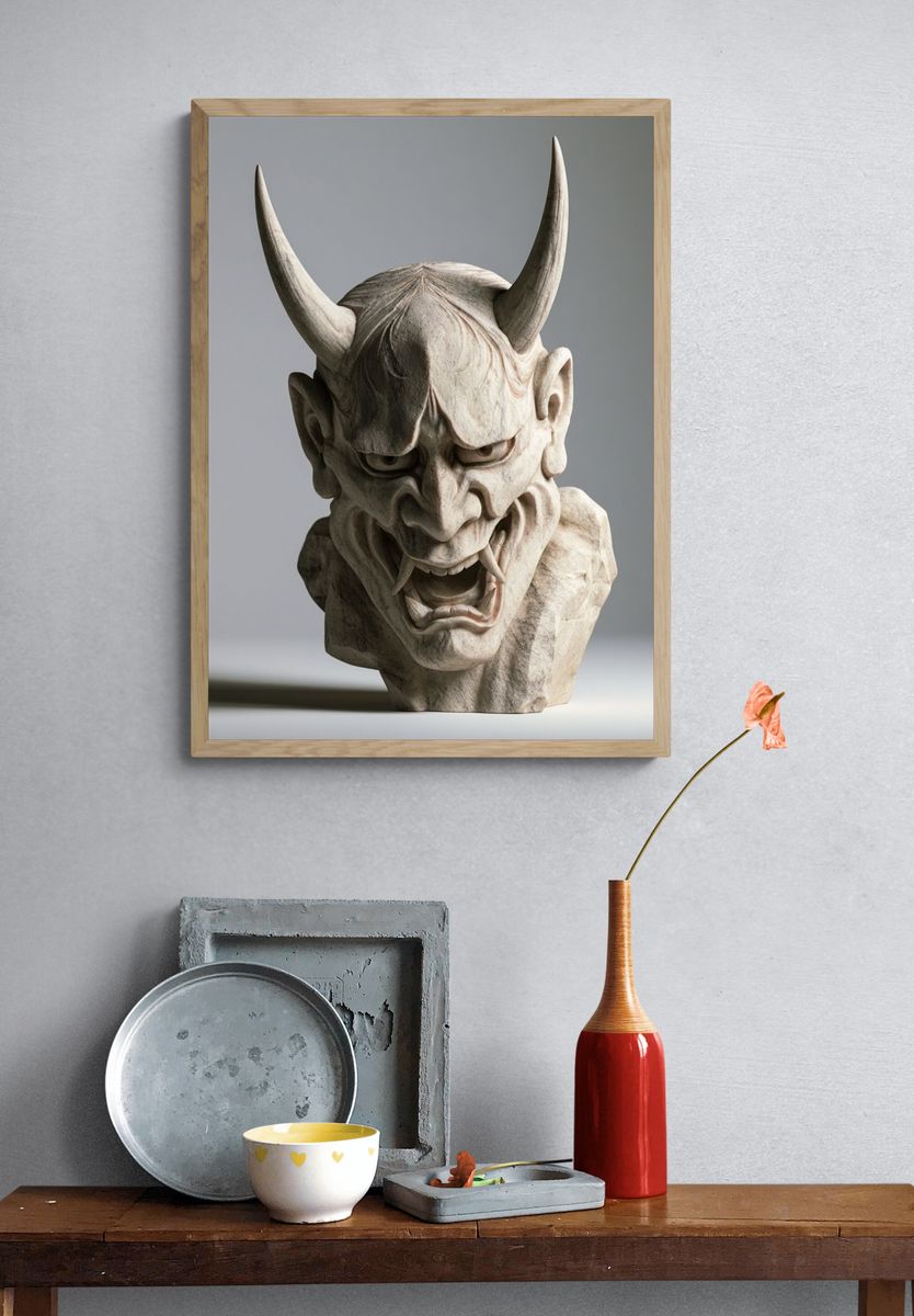 Demon Mask Sculpture Photography Poster. — room view 3