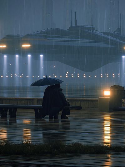 Rainy Harbor Sci-Fi Photography Poster. poster print