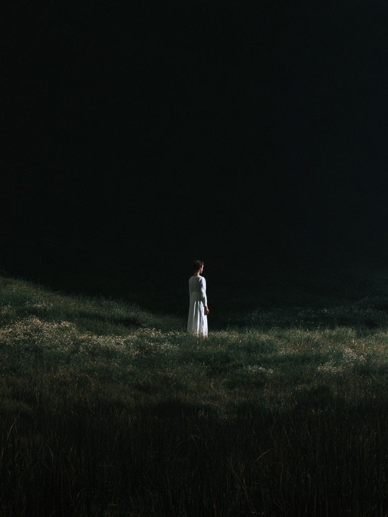 Solitary Figure in Meadow Photography Poster. poster detail