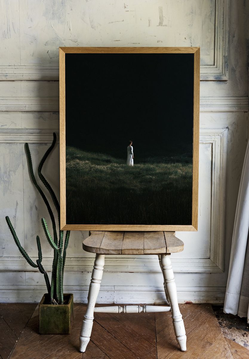 Solitary Figure in Meadow Photography Poster. — room view 1