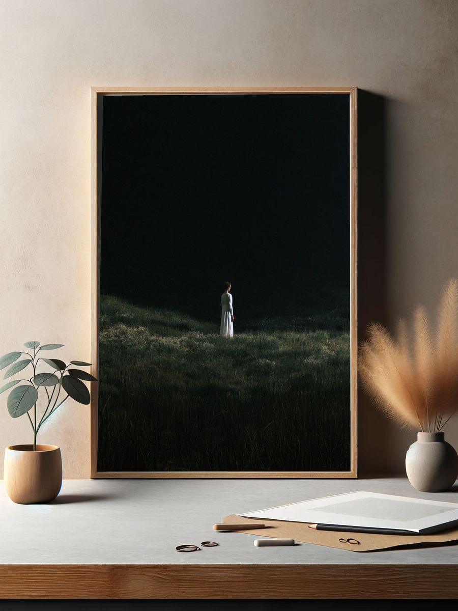 Solitary Figure in Meadow Photography Poster. — room view 2