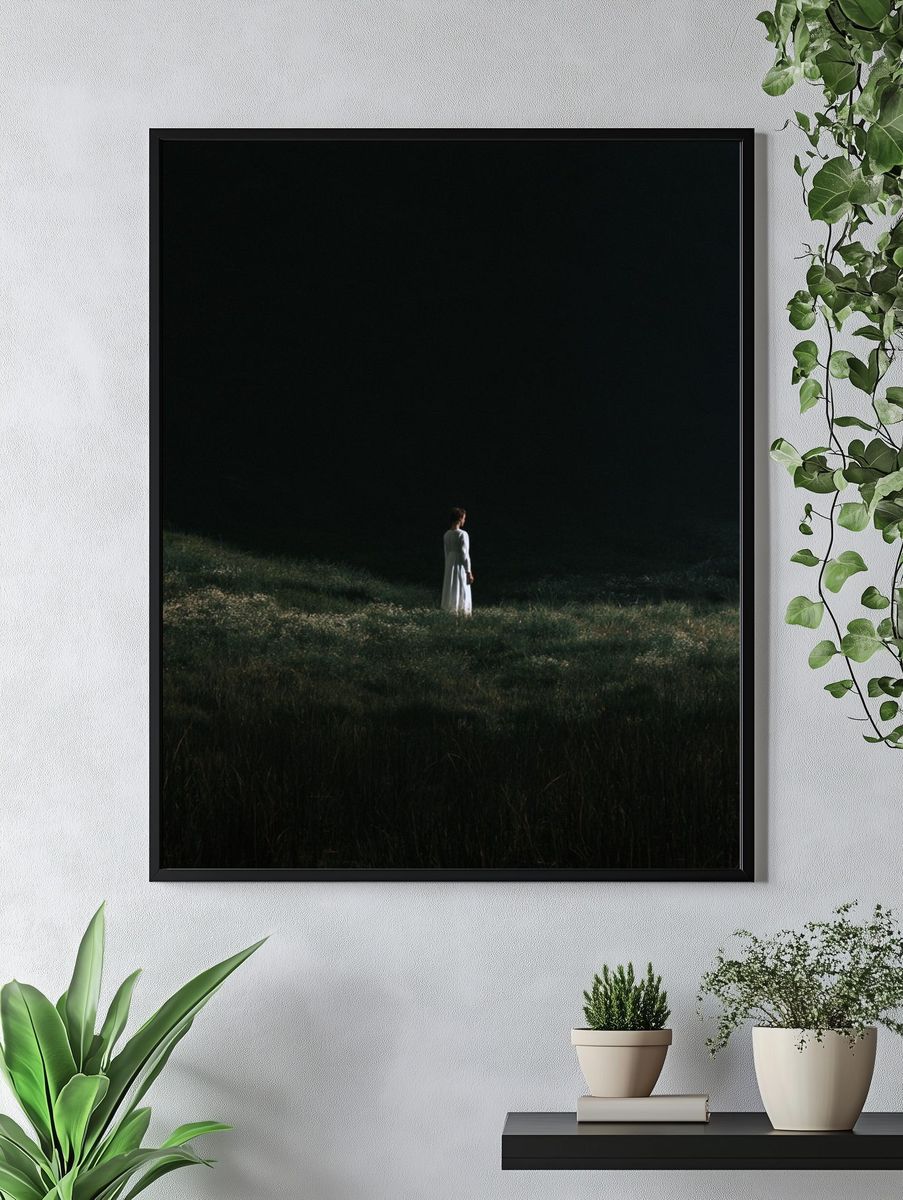 Solitary Figure in Meadow Photography Poster. — room view 4