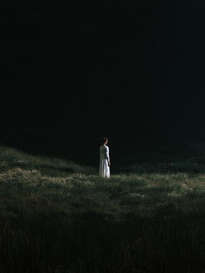 Solitary Figure in Meadow Photography Poster. poster