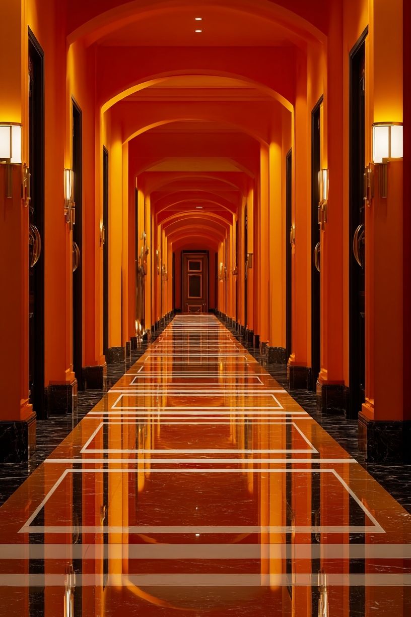 Vibrant Hotel Corridor — Photography Print. poster detail