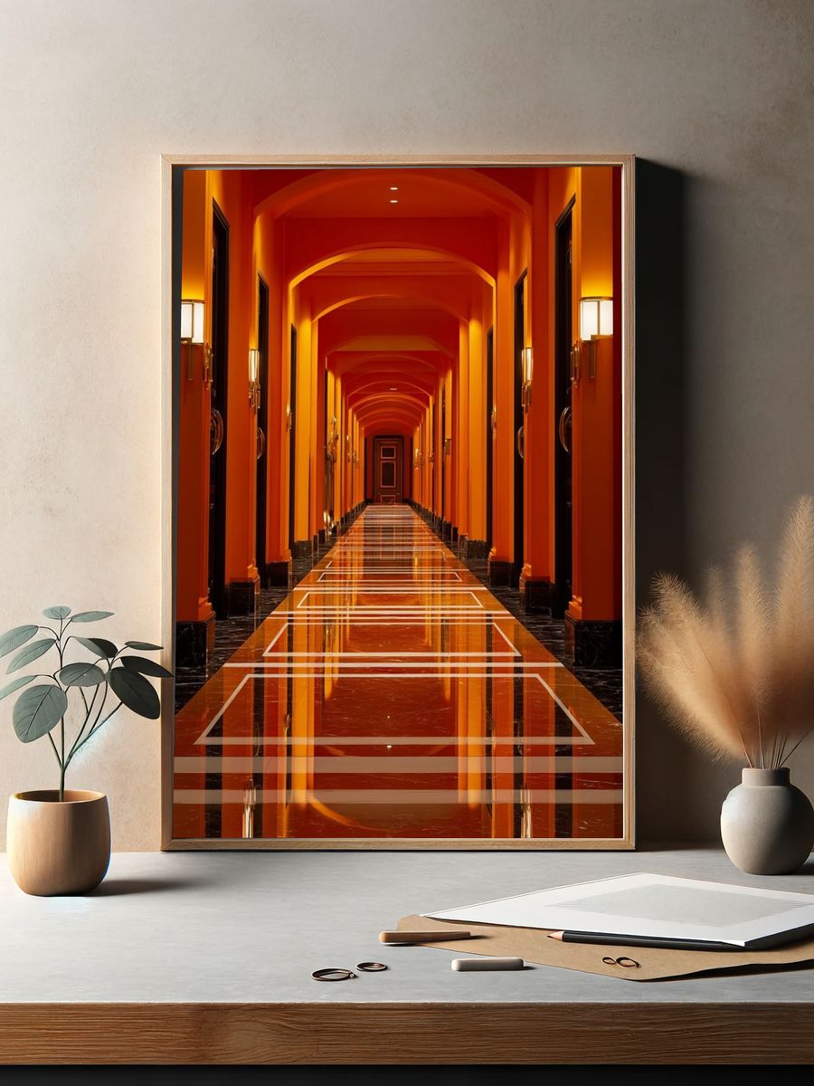 Vibrant Hotel Corridor — Photography Print. — room view 2