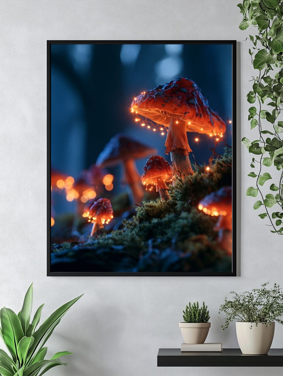 Glowing Mushroom Forest Photography Poster. — room view 4