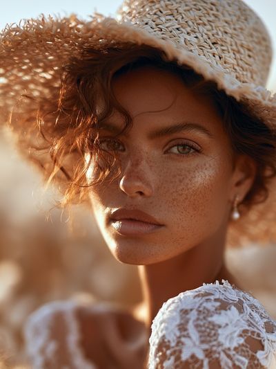 Sunlit Straw Hat Portrait Print. poster