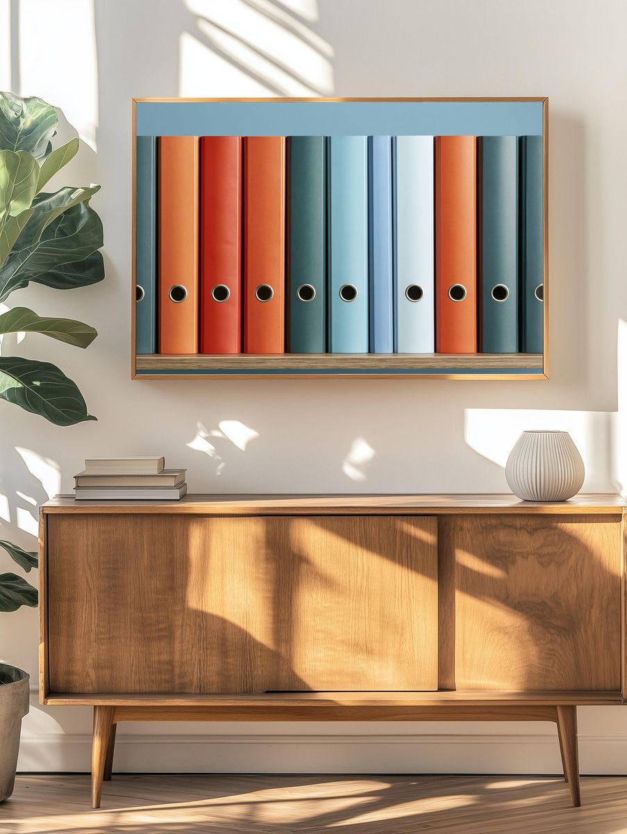 Colorful File Binders Photography Poster. — room view 3