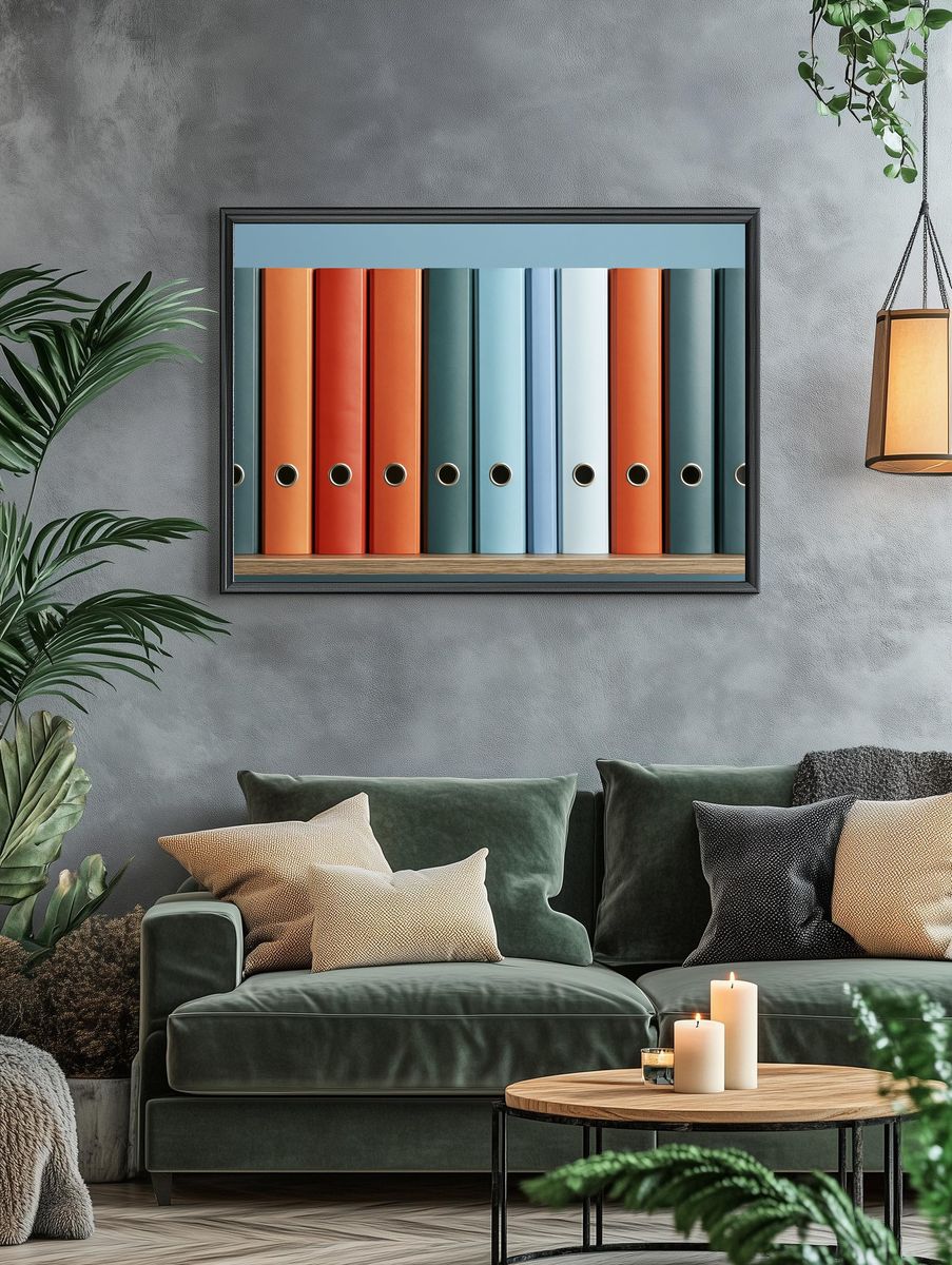Colorful File Binders Photography Poster. — room view 4