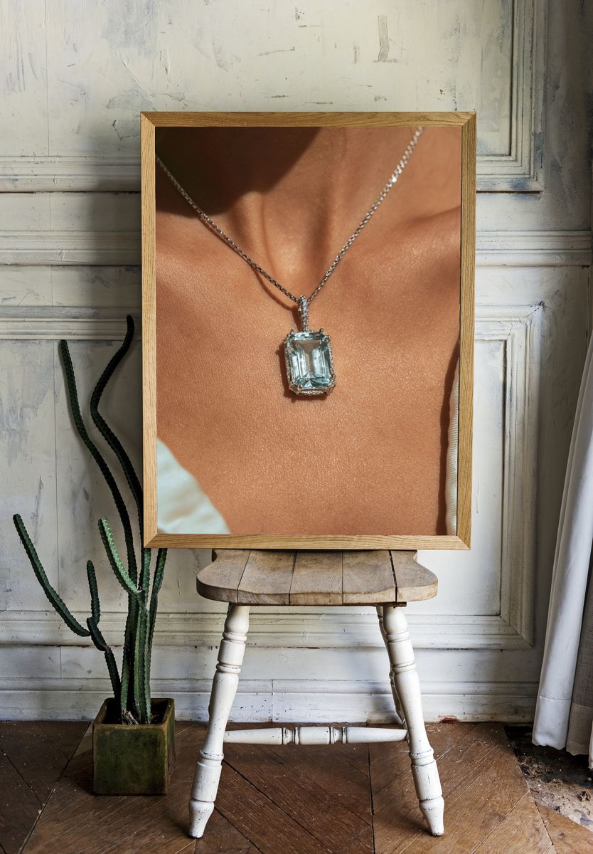 Emerald Cut Necklace Photography Poster. — room view 1