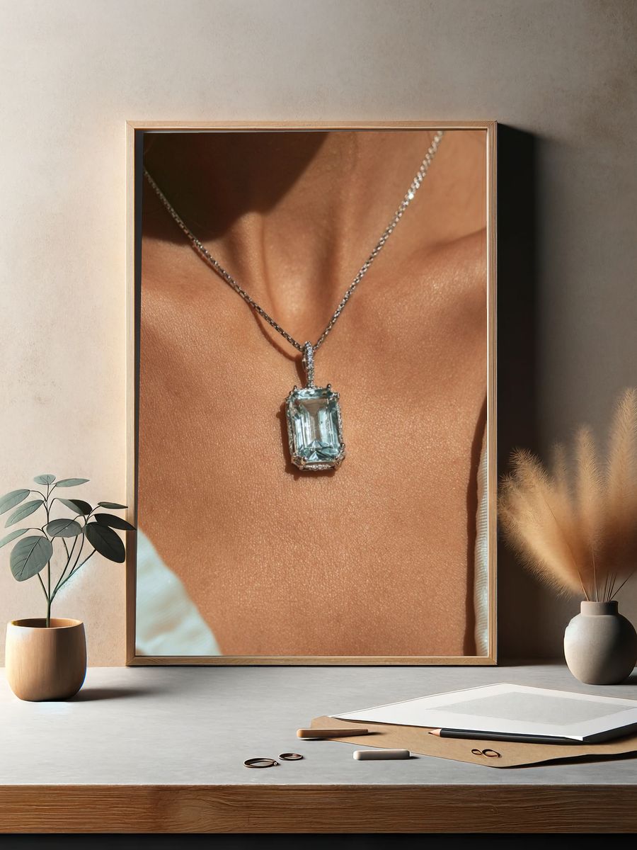Emerald Cut Necklace Photography Poster. — room view 2
