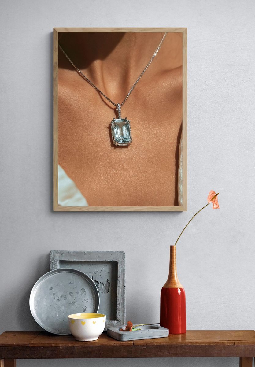 Emerald Cut Necklace Photography Poster. — room view 3