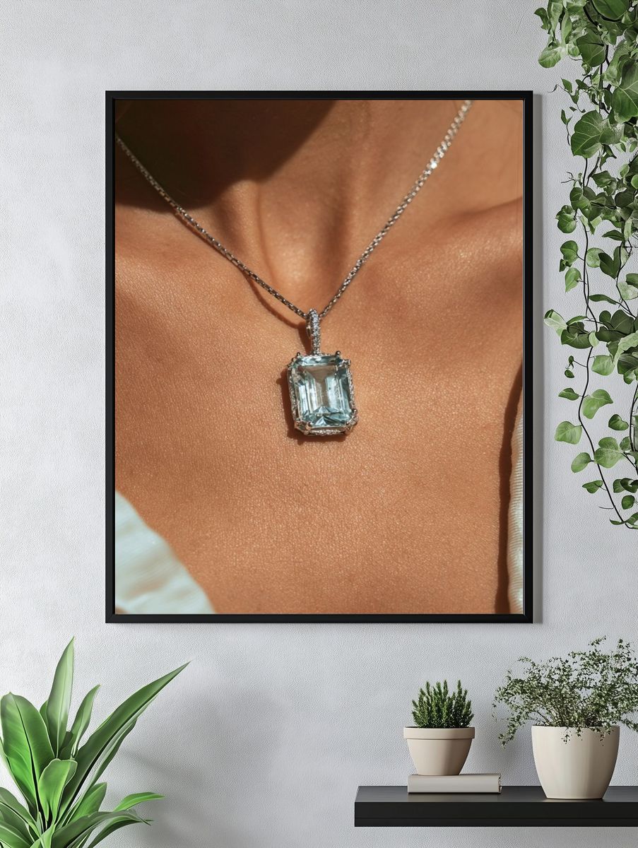 Emerald Cut Necklace Photography Poster. — room view 4