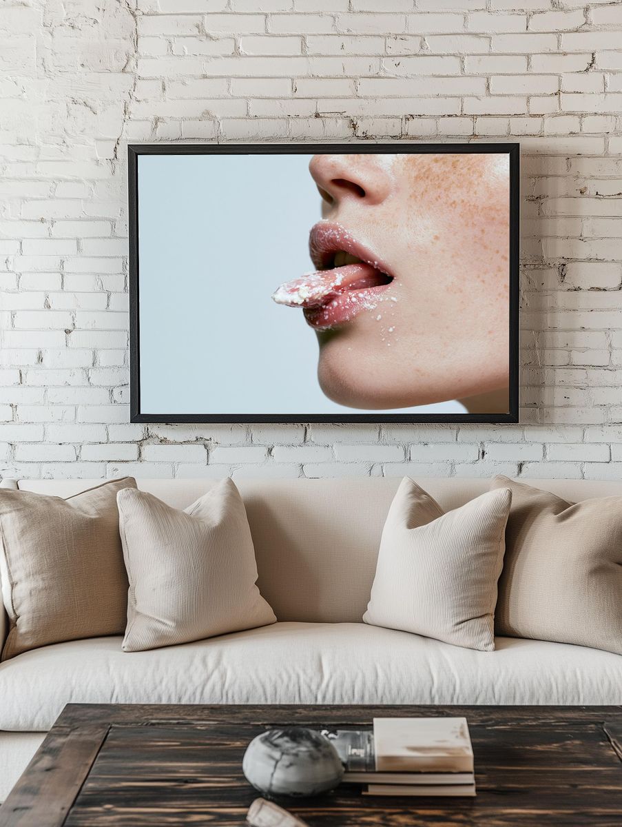 Freckled Lips Close-Up Photography Poster. room preview