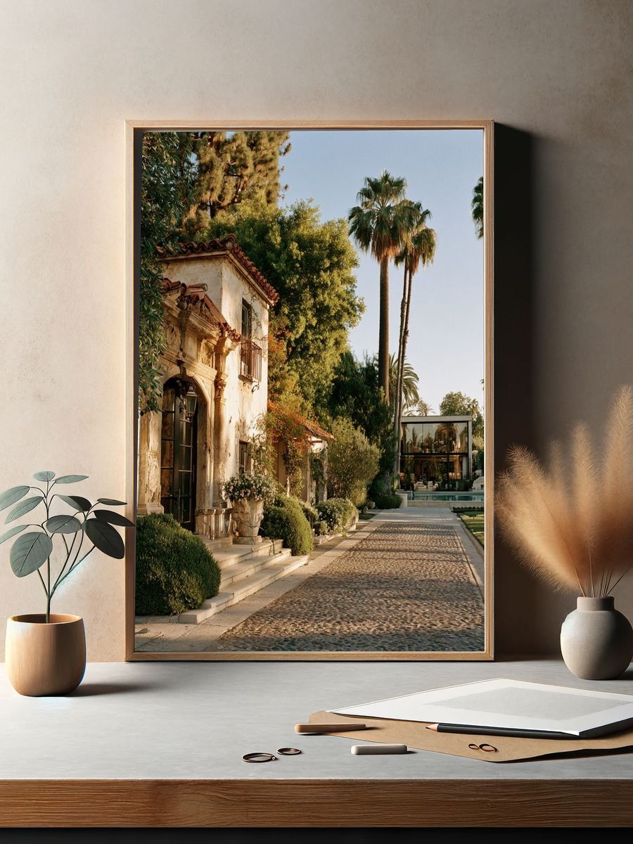 Palm Villa Courtyard Photography Poster. — room view 2