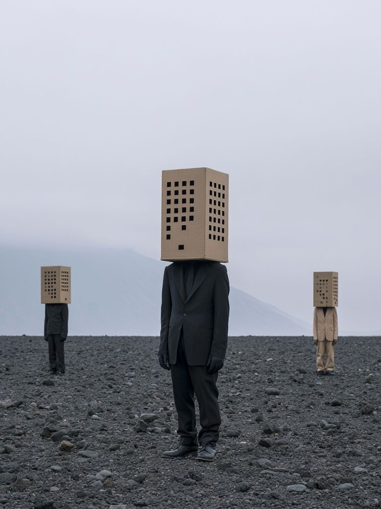Surreal Box-Head Figures Print. poster — photography art